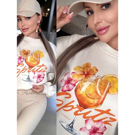 bluza la perla spritz jakość premium - biała ecrue ze sklepu STYLOWO w kategorii Bluzy damskie - zdjęcie 178383682