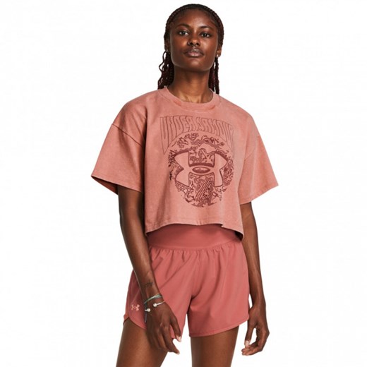 Damski t-shirt z nadrukiem Under Armour UA HW Dusk to Dawn Crop SS - różowy Under Armour M wyprzedaż Sportstylestory.com
