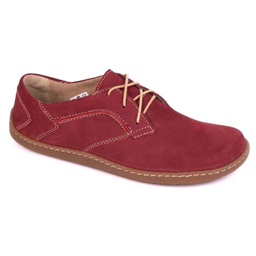 Olivier Barefoot Damskie minimalistyczne buty skórzane 1082 bordo nubuk czerwone ze sklepu ButyModne.pl w kategorii Półbuty damskie - zdjęcie 178385400