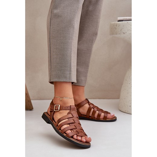 Sandały damskie Lewski Shoes płaskie skórzane z klamrą casual