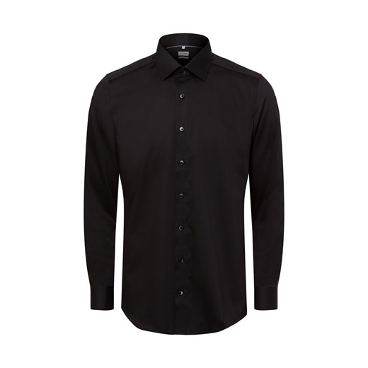 Olymp Level Five Olymp - Męska koszula biznesowa Mężczyźni Slim Fit Bawełna czarny jednolity ze sklepu vangraaf w kategorii Koszule męskie - zdjęcie 178389653