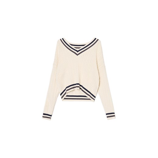 Cropp - Kremowy sweter z pasiastym wykończeniem - kremowy Cropp S Cropp