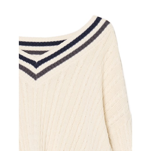 Cropp - Kremowy sweter z pasiastym wykończeniem - kremowy Cropp XL Cropp