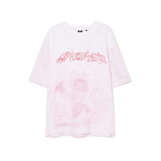Cropp - Wzorzysty T-shirt z czaszką - biały Cropp S Cropp