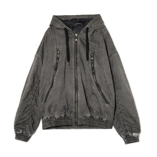 Cropp - Kurtka z kapturem i dekoracyjnymi ściągaczami - szary Cropp L Cropp