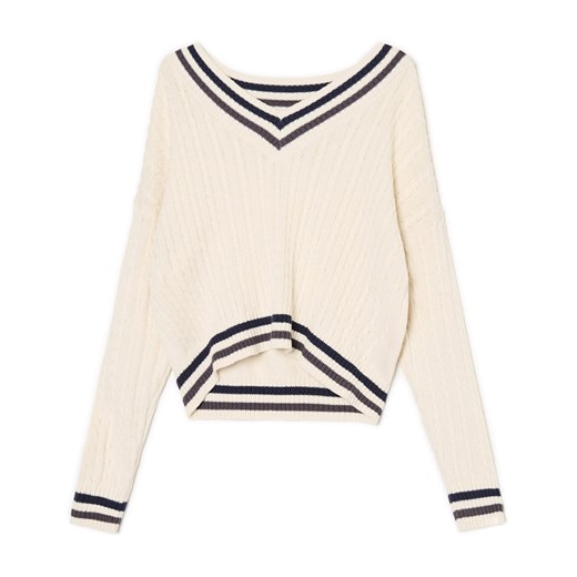 Cropp - Kremowy sweter z pasiastym wykończeniem - kremowy Cropp XS Cropp