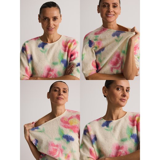 Reserved - Wzorzysty sweter z krótkimi rękawami - wielobarwny ze sklepu Reserved w kategorii Swetry damskie - zdjęcie 178391034