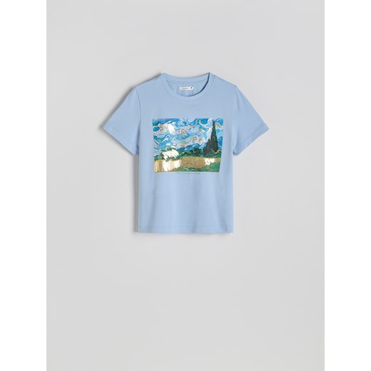 Reserved - Bawełniany t-shirt z nadrukiem - jasnoniebieski Reserved M Reserved