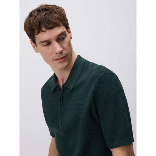 Reserved - Bawełniany sweter polo - ciemnozielony Reserved L Reserved
