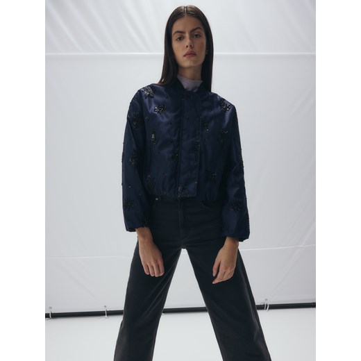 Reserved - Bomberka z biżuteryjnymi aplikacjami - granatowy ze sklepu Reserved w kategorii Kurtki damskie - zdjęcie 178392583