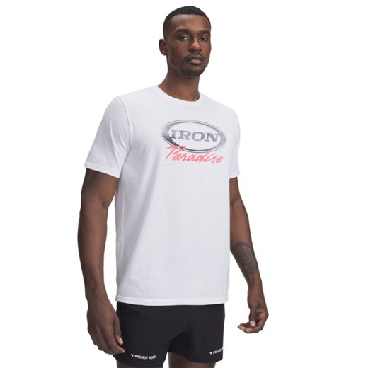 Męski t-shirt z nadrukiem Under Armour Project Rock Iron Paradise - biały ze sklepu Sportstylestory.com w kategorii T-shirty męskie - zdjęcie 178393343