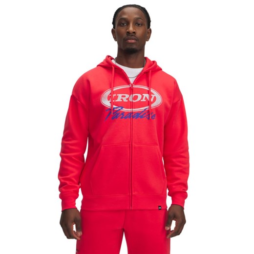 Męska bluza dresowa rozpinana z kapturem Project Rock Icon Fleece FZ - czerwona ze sklepu Sportstylestory.com w kategorii Bluzy męskie - zdjęcie 178393360