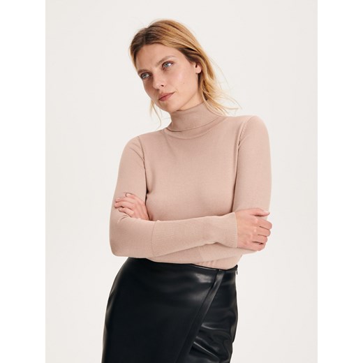 Reserved - Gładki golf z wiskozy - beżowy ze sklepu Reserved w kategorii Swetry damskie - zdjęcie 178395632