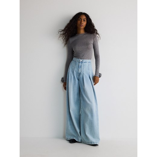 Reserved - Jeansy wide leg z zakładkami - niebieski ze sklepu Reserved w kategorii Jeansy damskie - zdjęcie 178397054