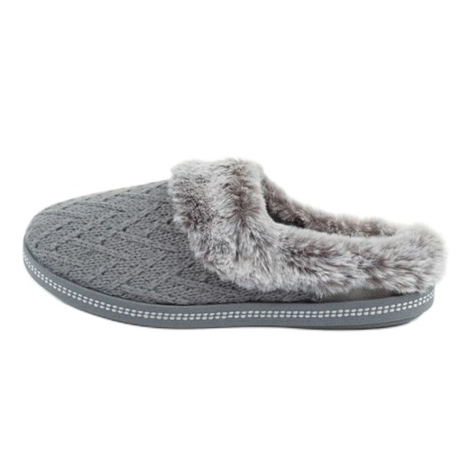 Kapcie damskie ocieplane Skechers 167225/GR szare ze sklepu ButyModne.pl w kategorii Kapcie damskie - zdjęcie 178400564