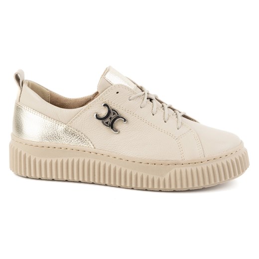 Olivier Buty damskie skórzane sneakery beżowe beżowy ze sklepu ButyModne.pl w kategorii Półbuty damskie - zdjęcie 178400882