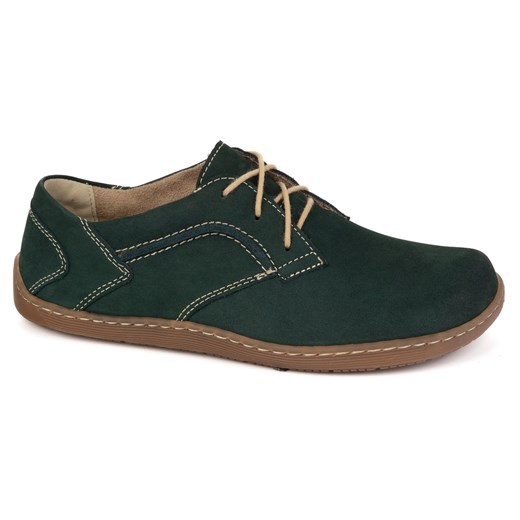 Olivier Barefoot Damskie minimalistyczne buty skórzane 1082 ciemny zielone nubuk ze sklepu ButyModne.pl w kategorii Półbuty damskie - zdjęcie 178401063