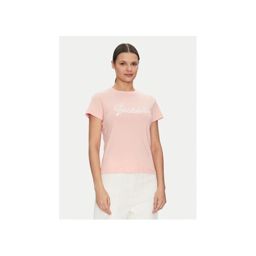 Guess T-Shirt V5GI02 K9RM1 Różowy Slim Fit ze sklepu MODIVO w kategorii Bluzki damskie - zdjęcie 178404414
