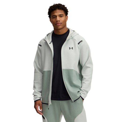Męska bluza dresowa rozpinana z kapturem Under Armour UA Unstoppable Flc Fz Hd Eu - zielona ze sklepu Sportstylestory.com w kategorii Bluzy męskie - zdjęcie 178409582