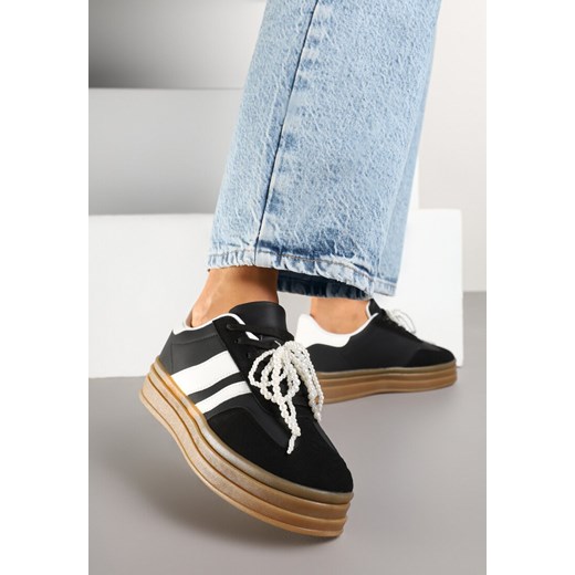 Czarne Sneakersy z Odpinaną Zawieszką z Pereł na Niskiej Platformie Anobe ze sklepu born2be.pl w kategorii Buty sportowe damskie - zdjęcie 178412461