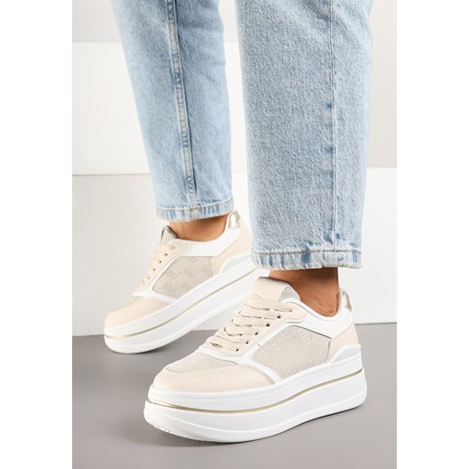 Beżowe Sneakersy w Streetwearowym Stylu na Grubej Podeszwie Ninolia ze sklepu born2be.pl w kategorii Buty sportowe damskie - zdjęcie 178413130