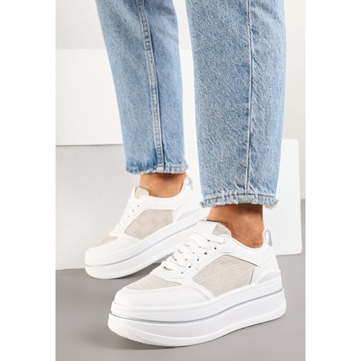 Białe Sneakersy w Streetwearowym Stylu na Grubej Podeszwie Ninolia ze sklepu born2be.pl w kategorii Buty sportowe damskie - zdjęcie 178413142
