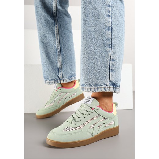 Jasnozielone Sneakersy z Siateczką i Ozdobnymi Przeszyciami Falisna ze sklepu born2be.pl w kategorii Buty sportowe damskie - zdjęcie 178413160