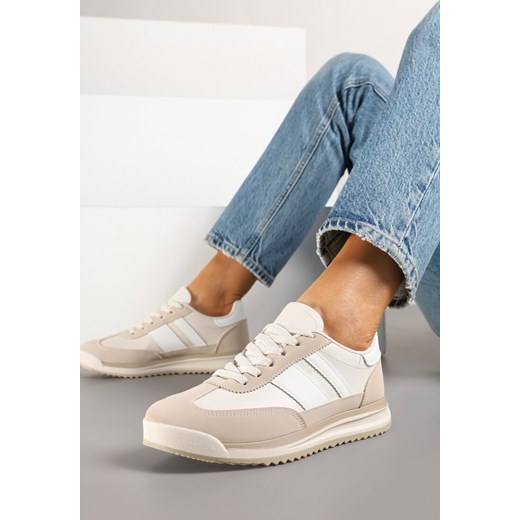 Beżowe Sneakersy Klasyczne Tenisówki z Przeszyciami Kelluria ze sklepu born2be.pl w kategorii Buty sportowe damskie - zdjęcie 178413952