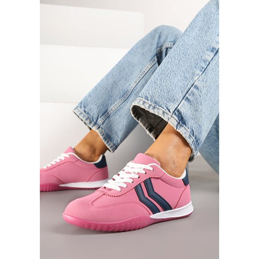 Różowe Sneakersy w Typie Tenisówek z Ozdobnymi Paskami Zommea ze sklepu born2be.pl w kategorii Buty sportowe damskie - zdjęcie 178414332