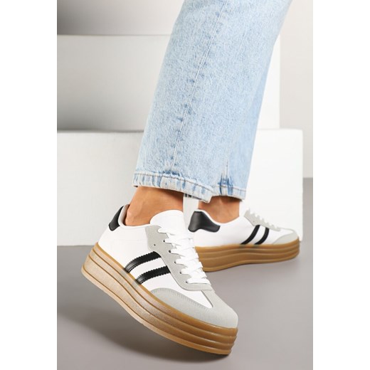 Biało-Czarne Sneakersy Tenisówki z Ozdobnymi Paskami Mirnelis ze sklepu born2be.pl w kategorii Buty sportowe damskie - zdjęcie 178414941