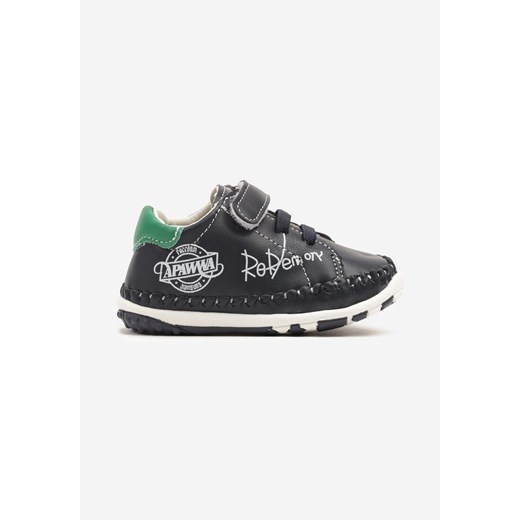 Granatowo-Zielone Buty Sportowe Sneakersy ze Skóry Naturalnej Zapinane na Rzep Ziterta ze sklepu born2be.pl w kategorii Buty sportowe dziecięce - zdjęcie 178415234