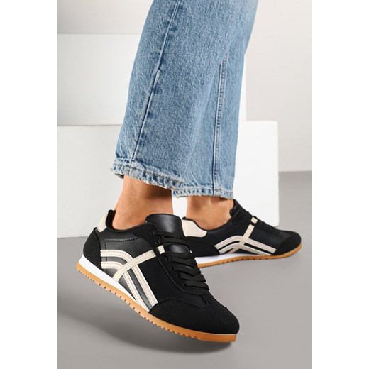 Czarne Sneakersy z Przeszyciami i Ozdobnymi Paskami na Boku Beniffa ze sklepu born2be.pl w kategorii Buty sportowe damskie - zdjęcie 178416630