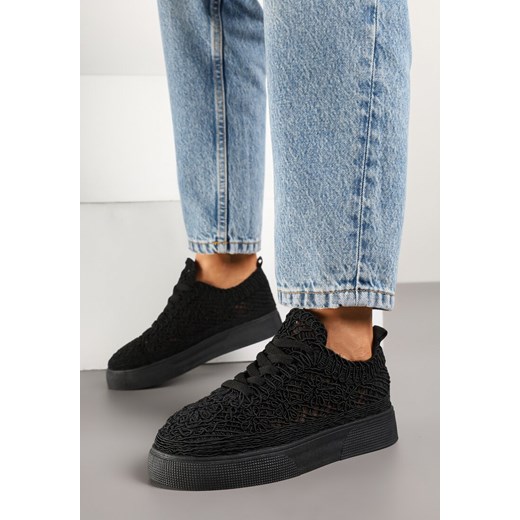 Czarne Koronkowe Sneakersy na Niskiej Platformie Nanalisea ze sklepu born2be.pl w kategorii Buty sportowe damskie - zdjęcie 178417191