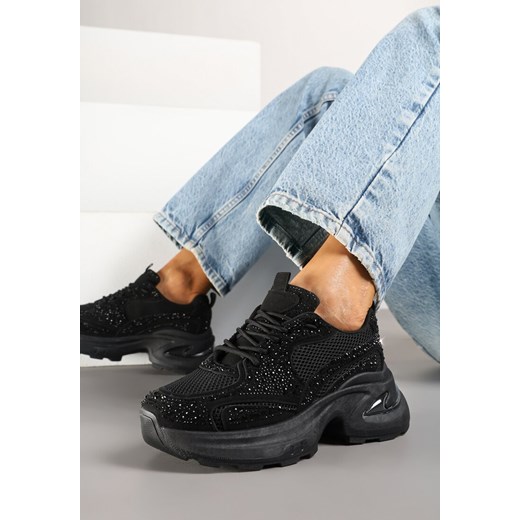 Czarne Sneakersy na Grubej Podeszwie z Cyrkoniami Lenisse ze sklepu born2be.pl w kategorii Buty sportowe damskie - zdjęcie 178418064