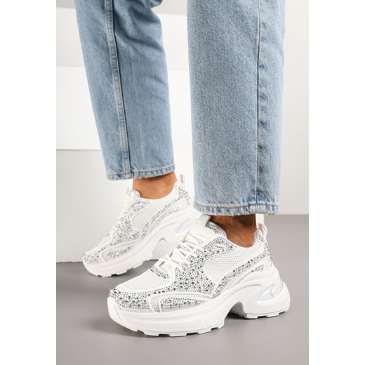 Białe Sneakersy na Grubej Podeszwie z Cyrkoniami Lenisse ze sklepu born2be.pl w kategorii Buty sportowe damskie - zdjęcie 178418070