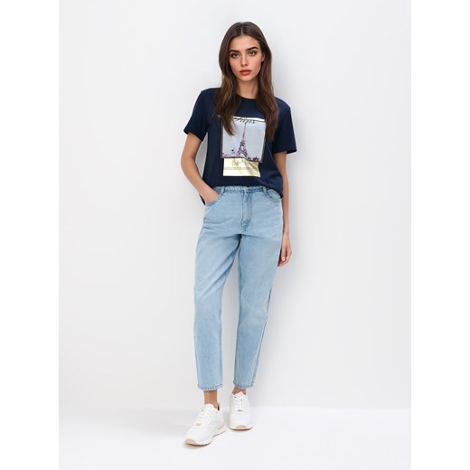 Mohito - Bawełniany t-shirt z nadrukiem - szary ze sklepu Mohito w kategorii Bluzki damskie - zdjęcie 178419681