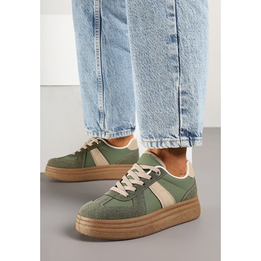 Zielone Sneakersy Klasyczne Tenisówki na Tłoczonej Platformie Nanislla ze sklepu born2be.pl w kategorii Buty sportowe damskie - zdjęcie 178421053