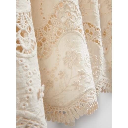 Spódnica Reserved casualowa beżowa z haftami midi 