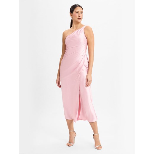 Różowa sukienka Marie Lund midi elegancka wieczorowa 