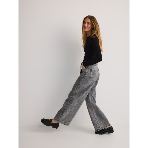Reserved - Jeansy wide leg z wiązaniem - jasnoszary Reserved 38 Reserved