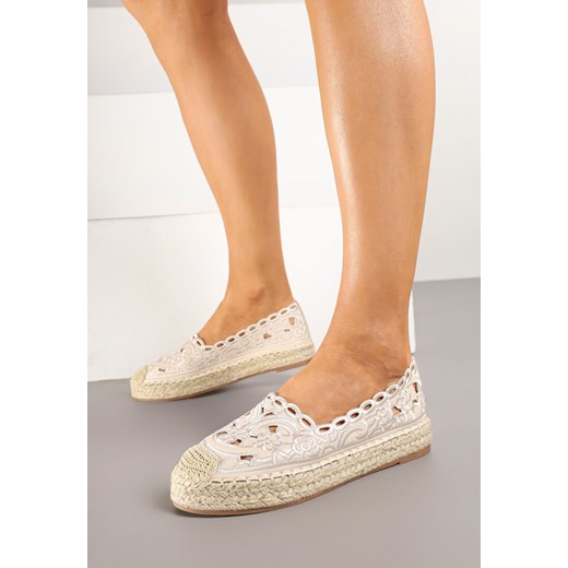 Beżowe Ażurowe Espadryle z Plecioną Podeszwą Velnil ze sklepu born2be.pl w kategorii Espadryle damskie - zdjęcie 178434283