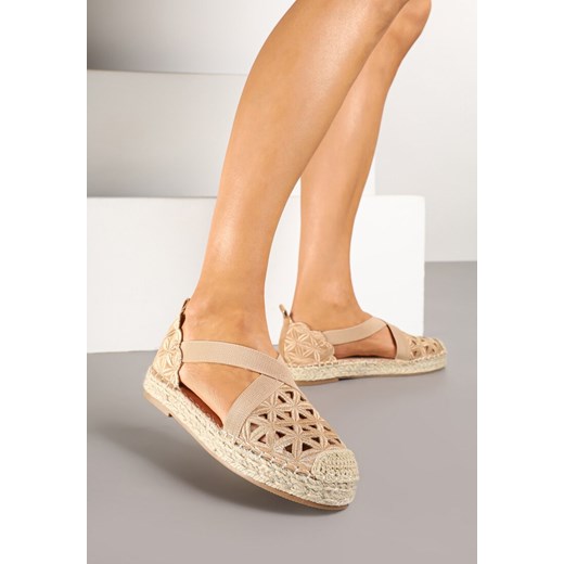 Ciemnobeżowe Ażurowe Espadryle na Podeszwie z Plecionki Amedeon ze sklepu born2be.pl w kategorii Espadryle damskie - zdjęcie 178434343