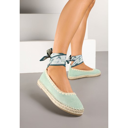Jasnozielone Espadryle z Plecioną Podeszwą i Wiązaniem Wokół Kostki Cyntavia ze sklepu born2be.pl w kategorii Espadryle damskie - zdjęcie 178434481