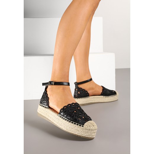 Czarne Espadryle na Grubej Podeszwie z Ażurową Cholewką Eleasel ze sklepu born2be.pl w kategorii Espadryle damskie - zdjęcie 178434643