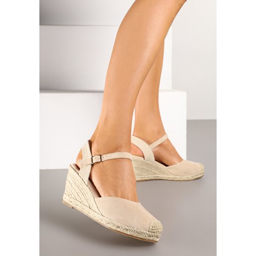 Espadryle damskie Born2be z tkaniny beżowe z klamrą 