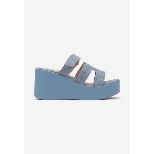Born2be klapki damskie na koturnie niebieskie casual 