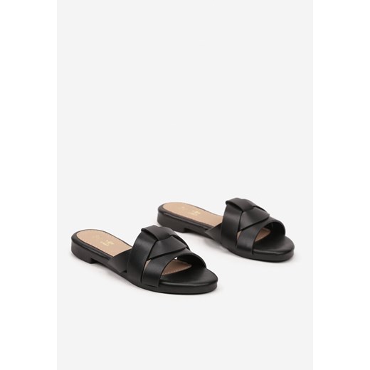 Czarne Klapki z Ozdobnymi Paskami Oliniris 32 wyprzedaż born2be.pl