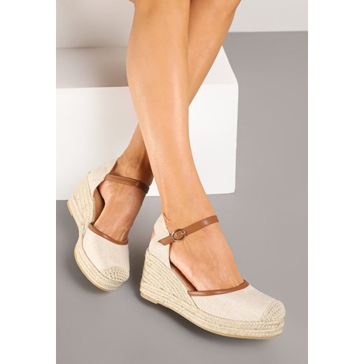 Beżowo-Brązowe Sandały w Stylu Espadryli na Plecionym Koturnie Eladwena ze sklepu born2be.pl w kategorii Espadryle damskie - zdjęcie 178439170