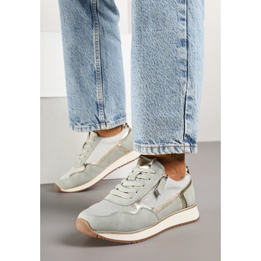 Jasnozielone Sneakersy z Metalicznymi Wstawkami i Ozdobnym Suwakiem Alanatia ze sklepu born2be.pl w kategorii Buty sportowe damskie - zdjęcie 178442053