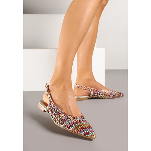 Złoto-Różowe Sandały Slingback z Ażurowej Plecionki z Noskiem w Szpic Nanorella ze sklepu born2be.pl w kategorii Sandały damskie - zdjęcie 178442320